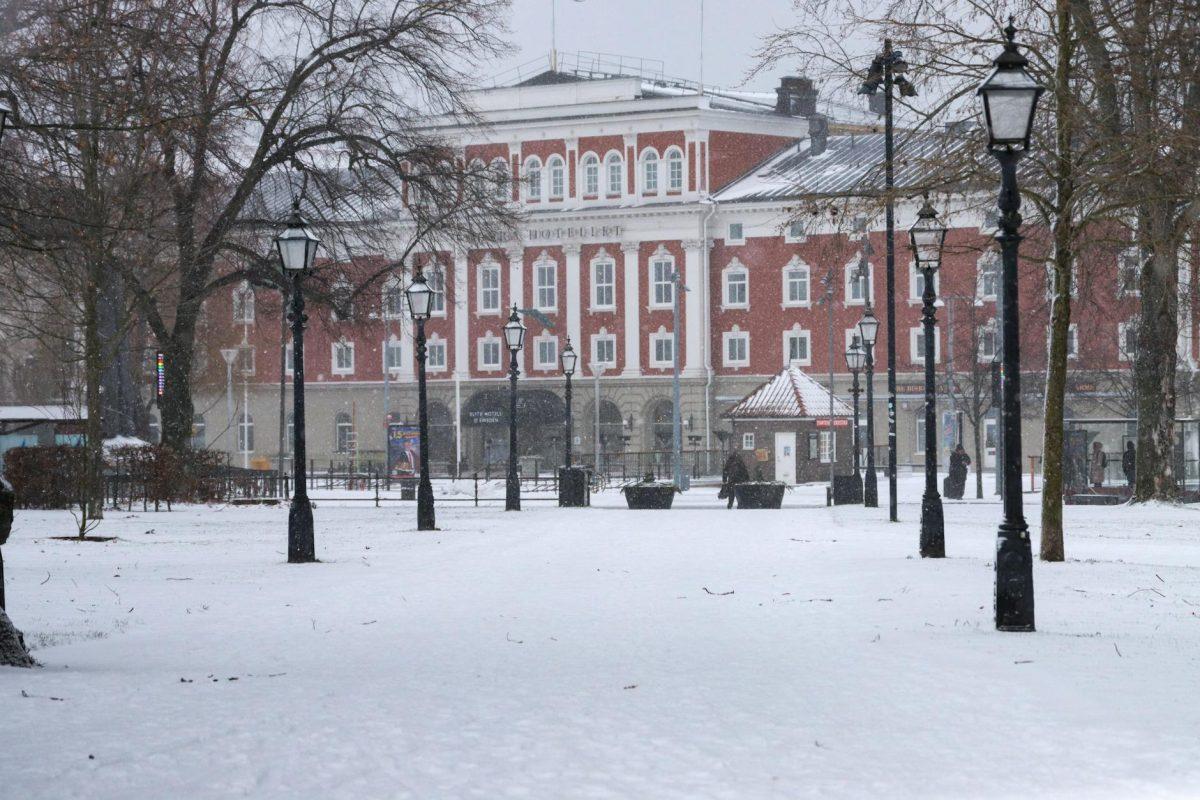 snowy winter scene in jonkoping sweden