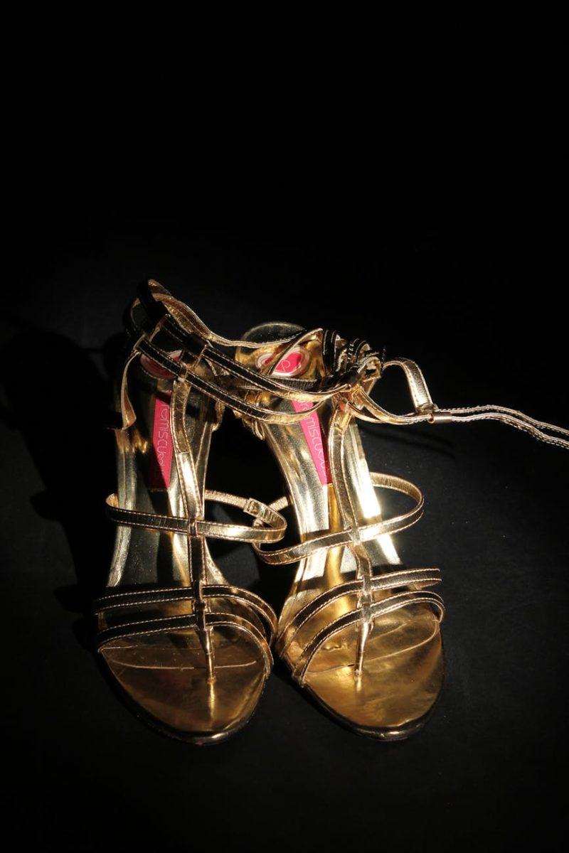 stylish gold ballroom dance heels on black