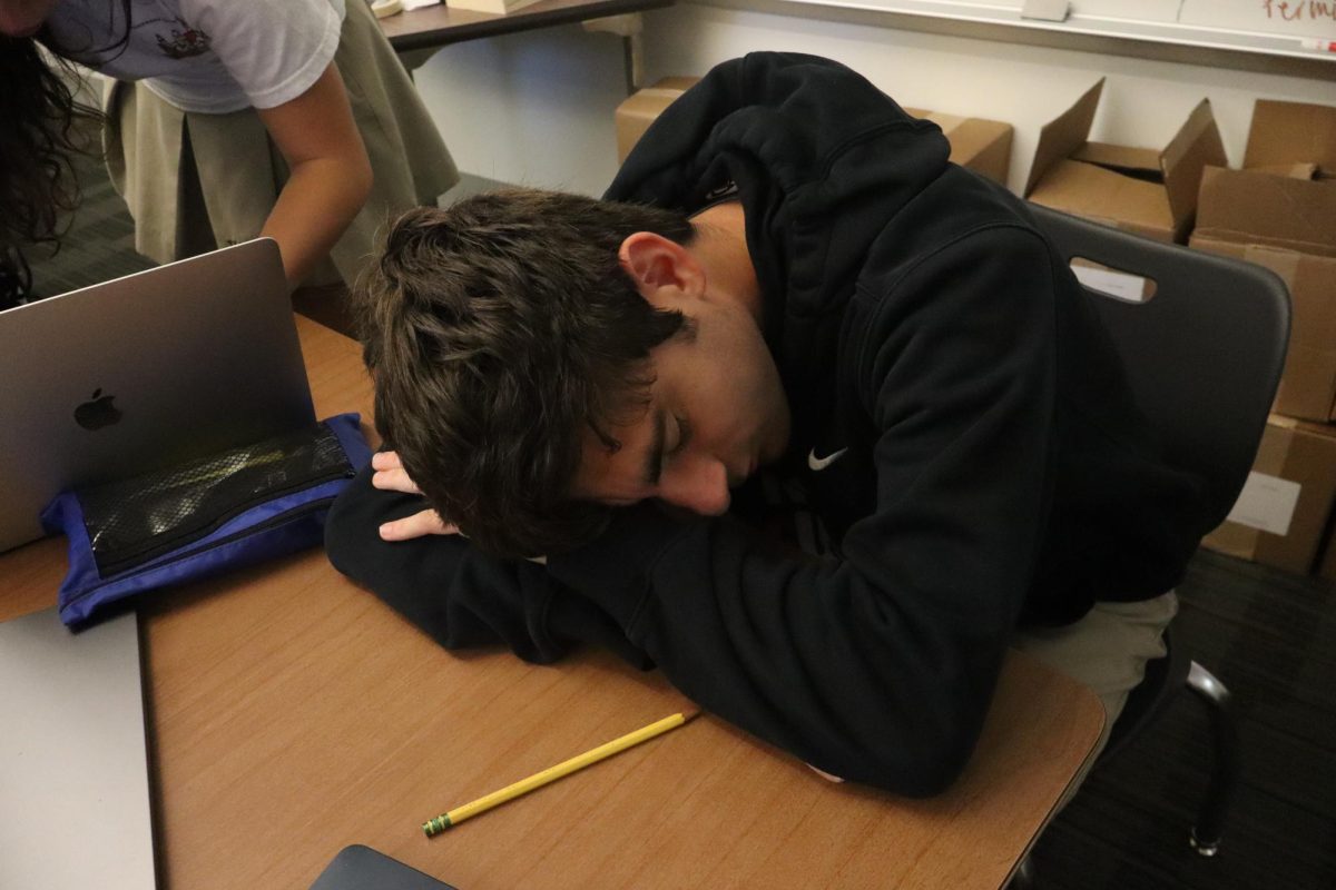Brett Schlossberg ‘26 has had the longest week of his life and uses his free period to catch some z’s. School is not for the weak, but at least there is a break in his schedule from the stress. Sept. 19, 2025.