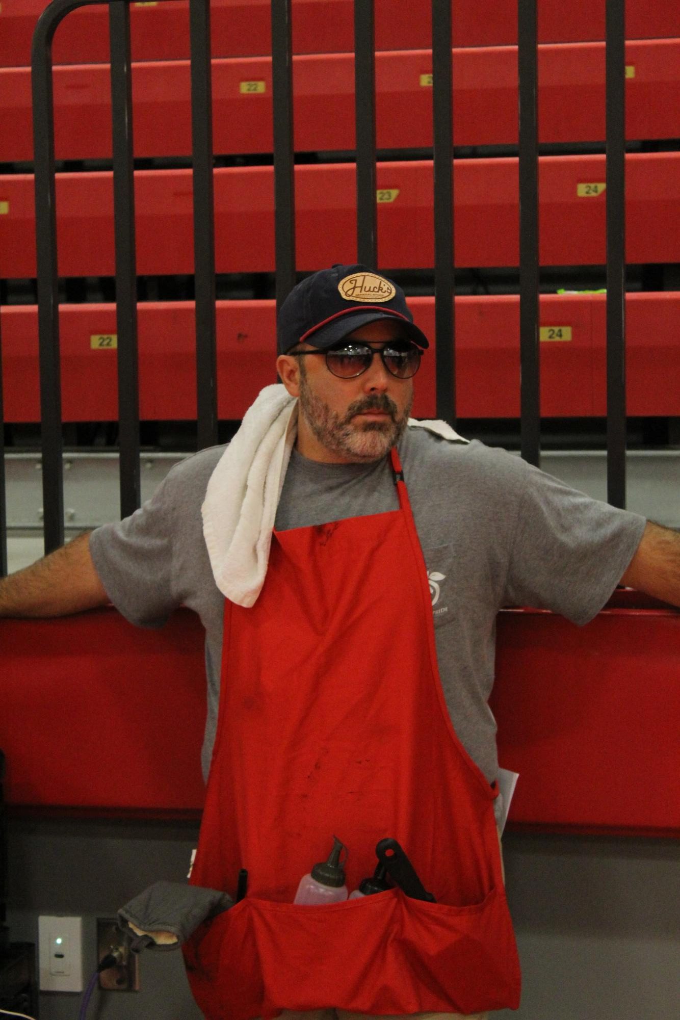 Coach Chris Myers assists the Homecoming pep rally for fall 2024. Photo credit BBK staff