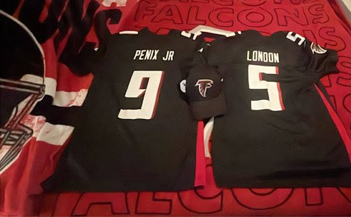 Any respectable Falcons fan will at least have one jersey at home, but here are two! Both Michael Penix Jr. and Drake London have been with the team for years and are the embodiment of dedication and love for the game. As the Falcons review their season, they reminisce about the challenging games and the ones for the books, but great players like Michael Penix Jr. and Drake London look at the past, learn from it, and apply it to their future games. Photo credit Shaw Gordon ‘29, January 14, 2026.